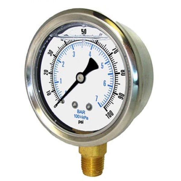 Vacuum, Pneumatic and Hydraulic Pressure Liquid Filled Gauges Stem Mount